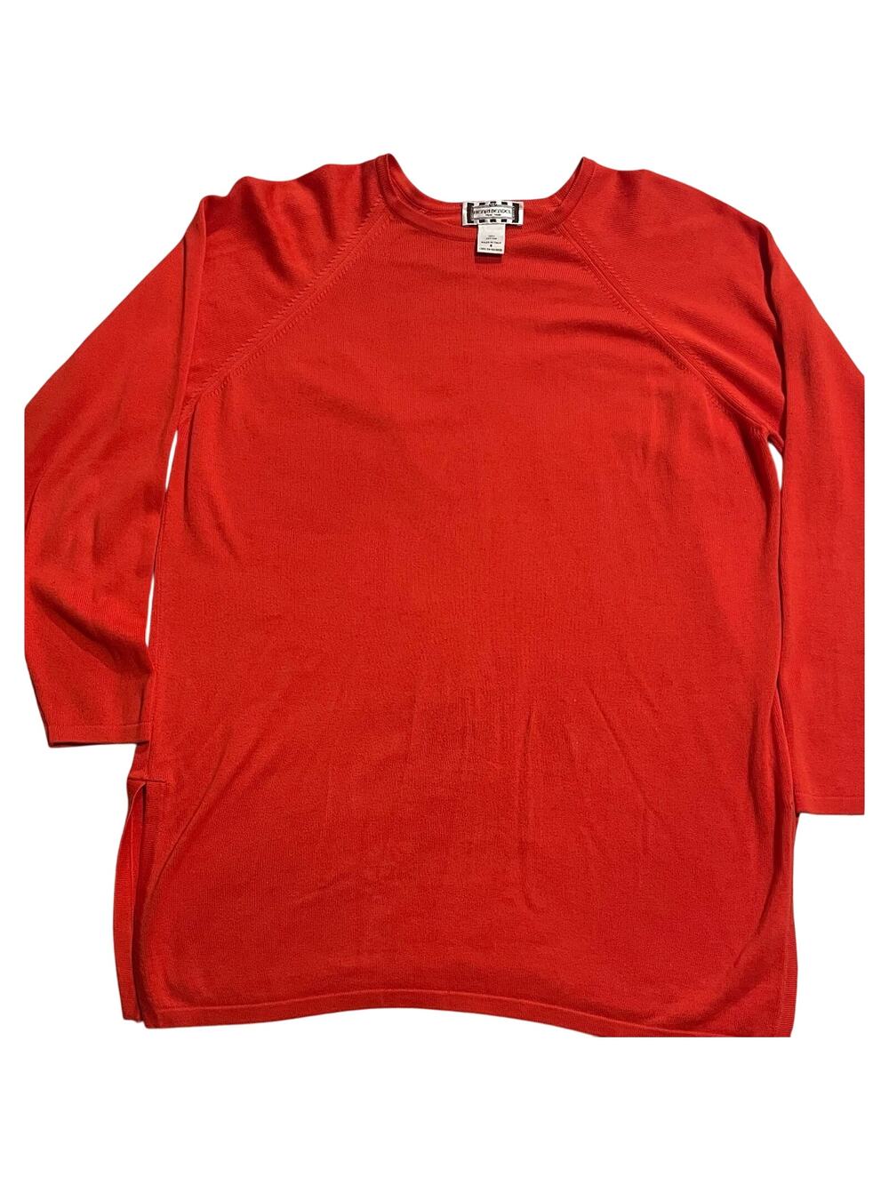 Henri Bendel Womens Small Long Sleeve Cotton Sweater Orange Made In Italy